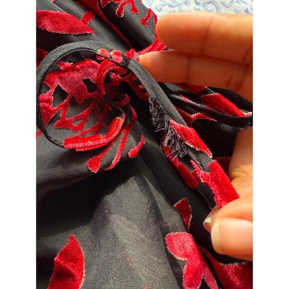 Hutch Red Black Velvet Floral Wrap Maxi Dress Womens XL Boho Maximalist Formal - Picture 6 of 15